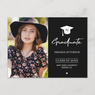 Black and White Graduation   Monogrammed photo Postcard