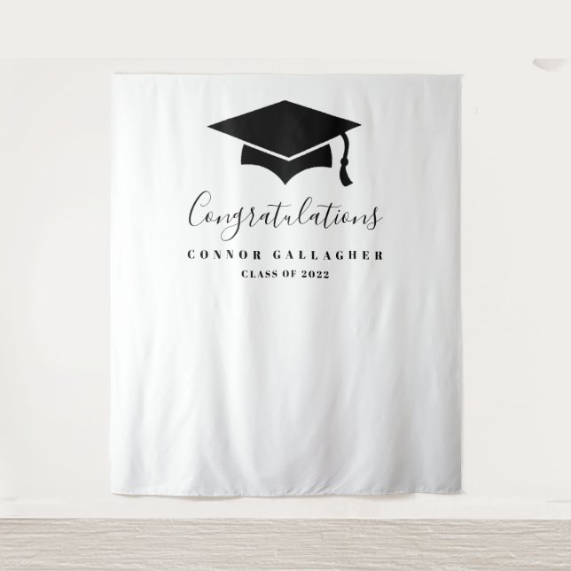 Black And White Graduation Party Backdrop Tapestry (Front)