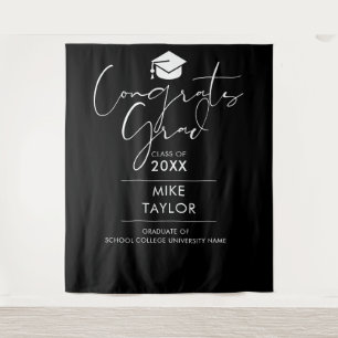 Black And White Graduation Party Photo Backdrop Tapestry