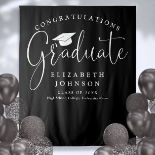 Black And White Graduation Party Photo Backdrop Tapestry