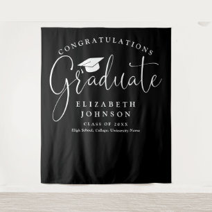 Black And White Graduation Party Photo Backdrop Tapestry