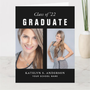 Black and White Graduation Photo Collage Card