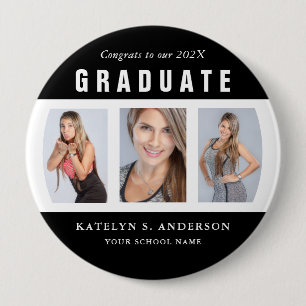 Black and White Graduation Photo Collage Custom Bu 10 Cm Round Badge