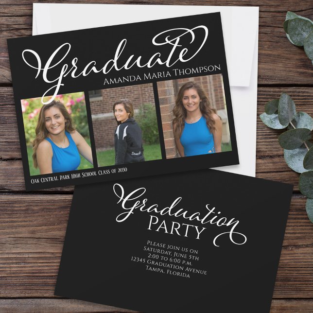 Black and White Graduation Photo Collage Party Invitation (Creator Uploaded)