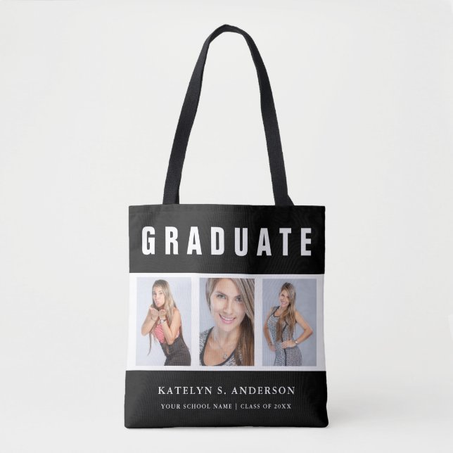 Black and White Graduation Photo Collage Tote Bag (Front)