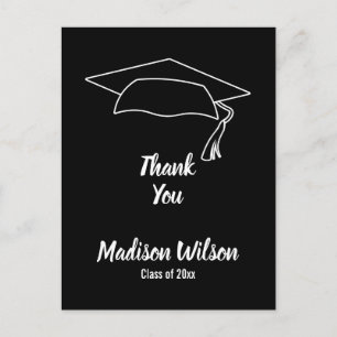 Black and White Graduation Thank You Announcement Postcard