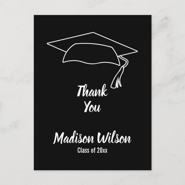 Black and White Graduation Thank You Announcement Postcard (Front)