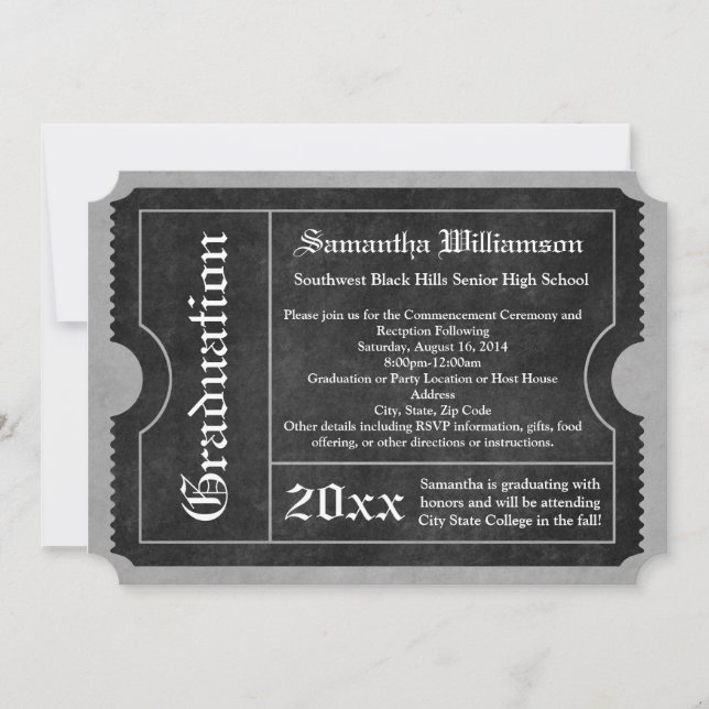 Black and White Graduation Ticket Invitations (Front)