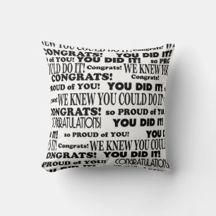 Black and White  Graduation Word Art Throw Pillow