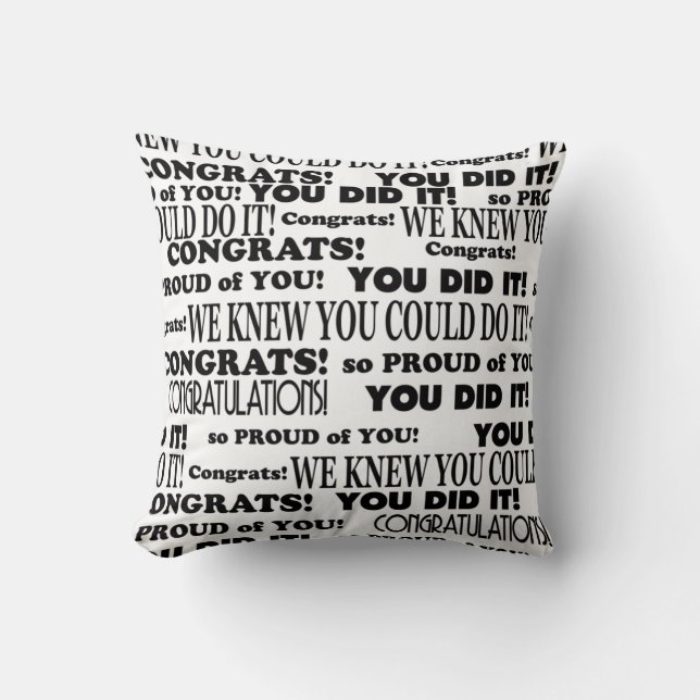 Black and White  Graduation Word Art Throw Pillow (Front)