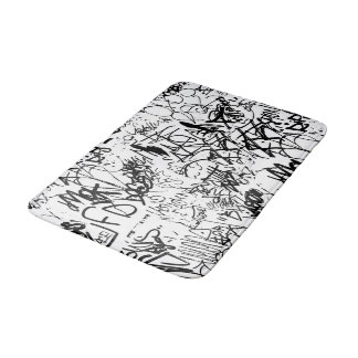 Black and White Graffiti Abstract Collage Bath Mat
