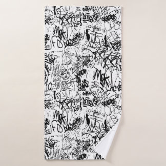 Black and White Graffiti Abstract Collage Bath Towel