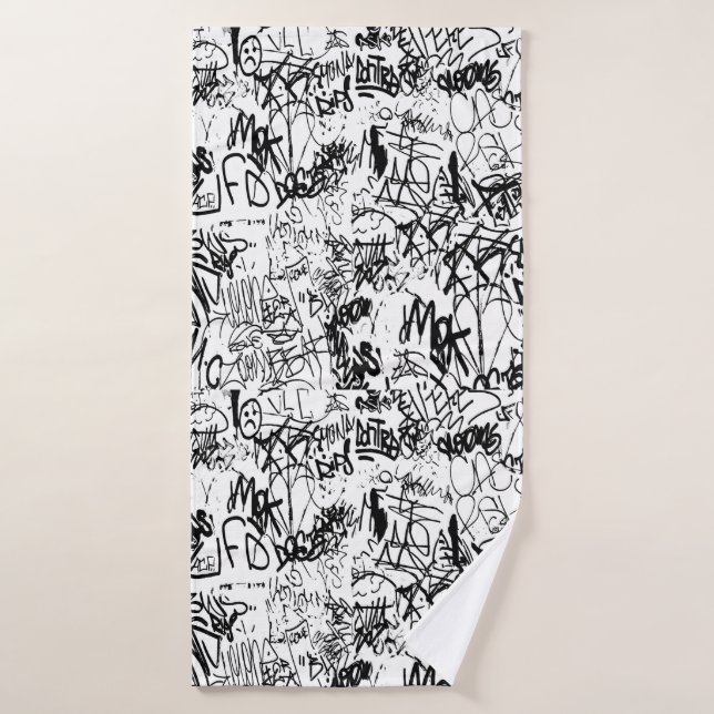 Black and White Graffiti Abstract Collage Bath Towel (Bath Towel)