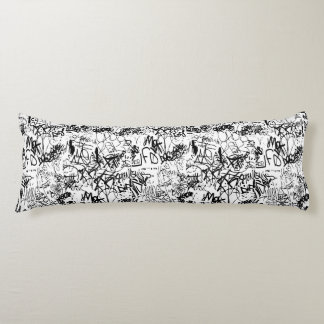 Black and White Graffiti Abstract Collage Body Cushion