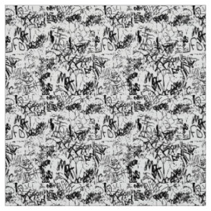 Black and White Graffiti Abstract Collage Fabric