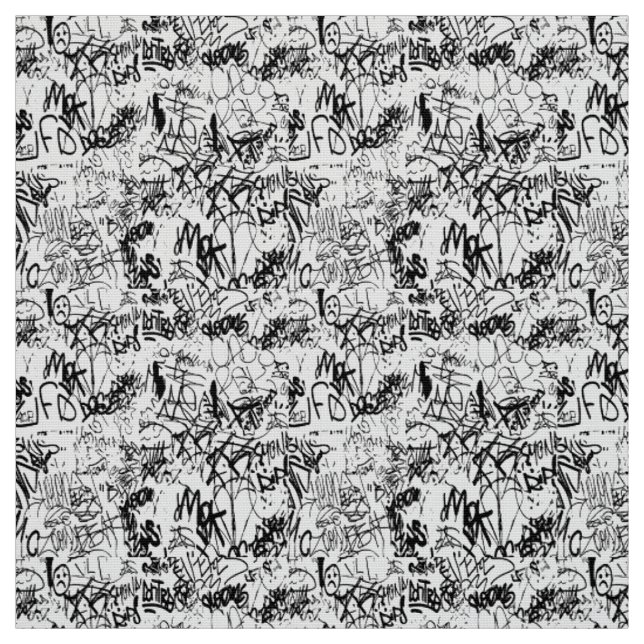 Black and White Graffiti Abstract Collage Fabric (Swatch)