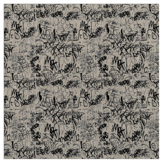 Black and White Graffiti Abstract Collage Fabric