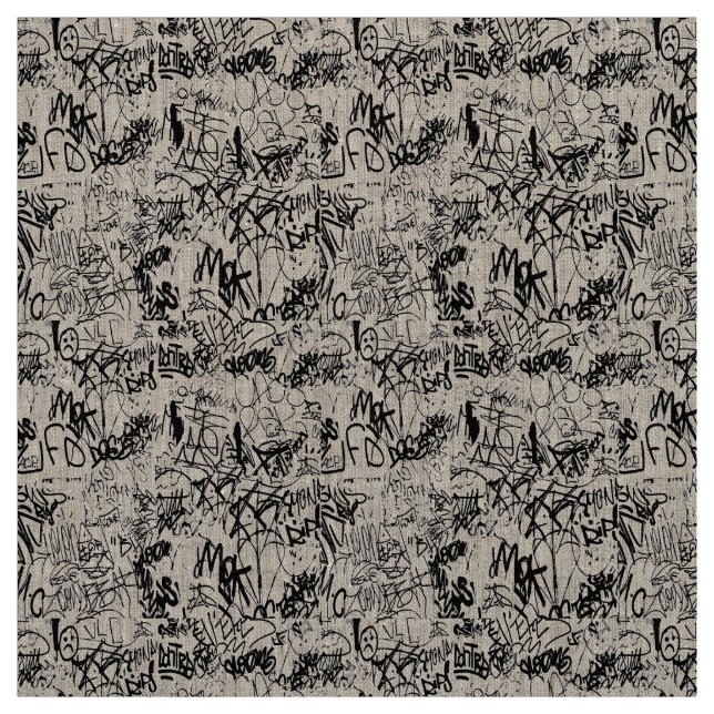 Black and White Graffiti Abstract Collage Fabric (Swatch)