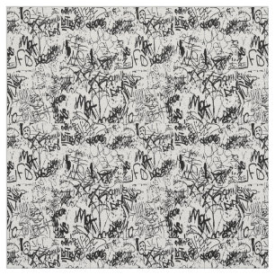 Black and White Graffiti Abstract Collage Fabric