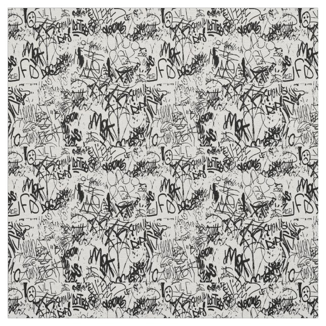 Black and White Graffiti Abstract Collage Fabric (Swatch)