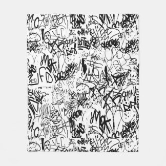 Black and White Graffiti Abstract Collage Fleece Blanket