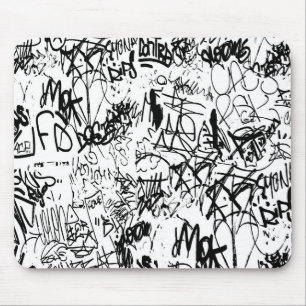 Black and White Graffiti Abstract Collage Mouse Mat