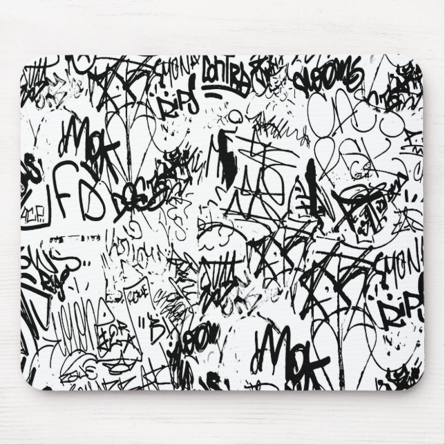 Black and White Graffiti Abstract Collage Mouse Mat (Front)