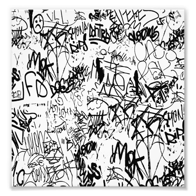 Black and White Graffiti Abstract Collage Photo Print (Front)