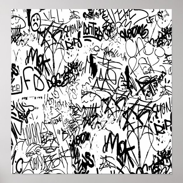 Black and White Graffiti Abstract Collage Poster (Front)