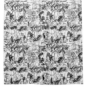 Black and White Graffiti Abstract Collage Shower Curtain