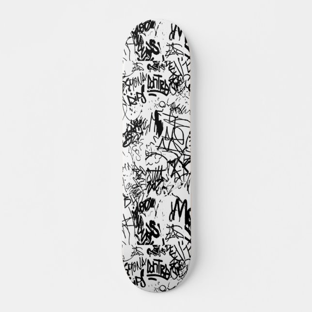Black and White Graffiti Abstract Collage Skateboard (Front)