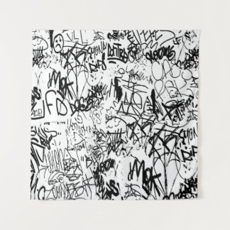 Black and White Graffiti Abstract Collage Tapestry