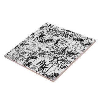 Black and White Graffiti Abstract Collage Tile