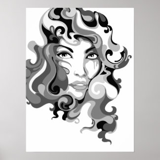 Black and white graffiti girl poster