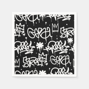 Black and White Graffiti pattern Napkin