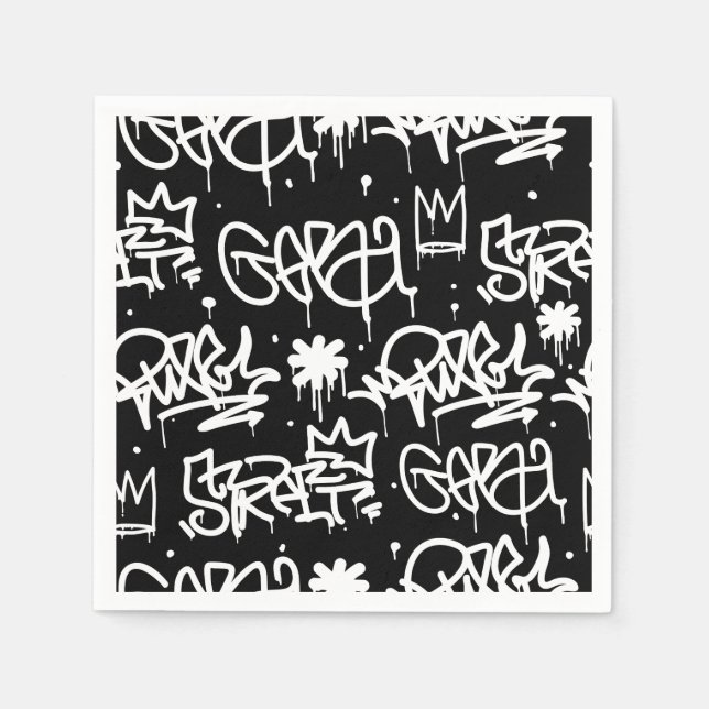 Black and White Graffiti pattern Napkin (Front)