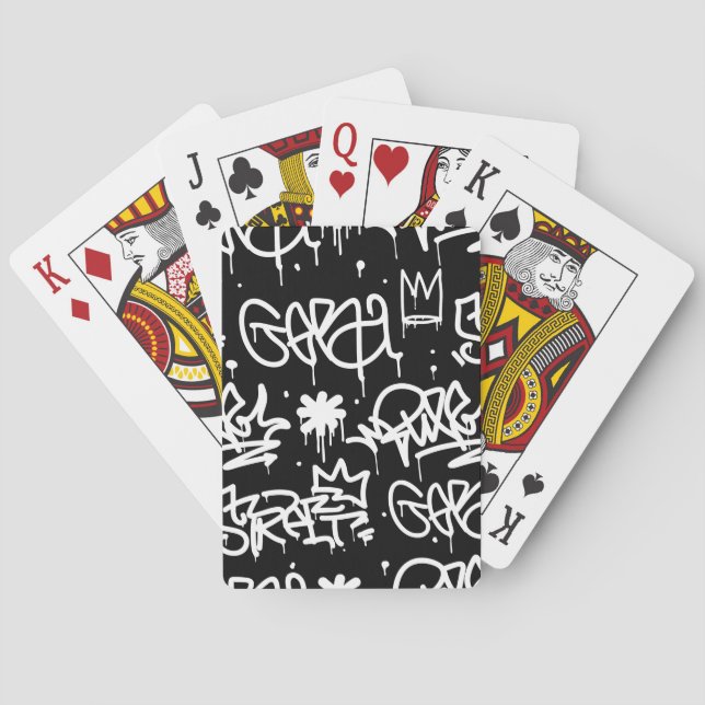 Black and White Graffiti pattern Playing Cards (Back)