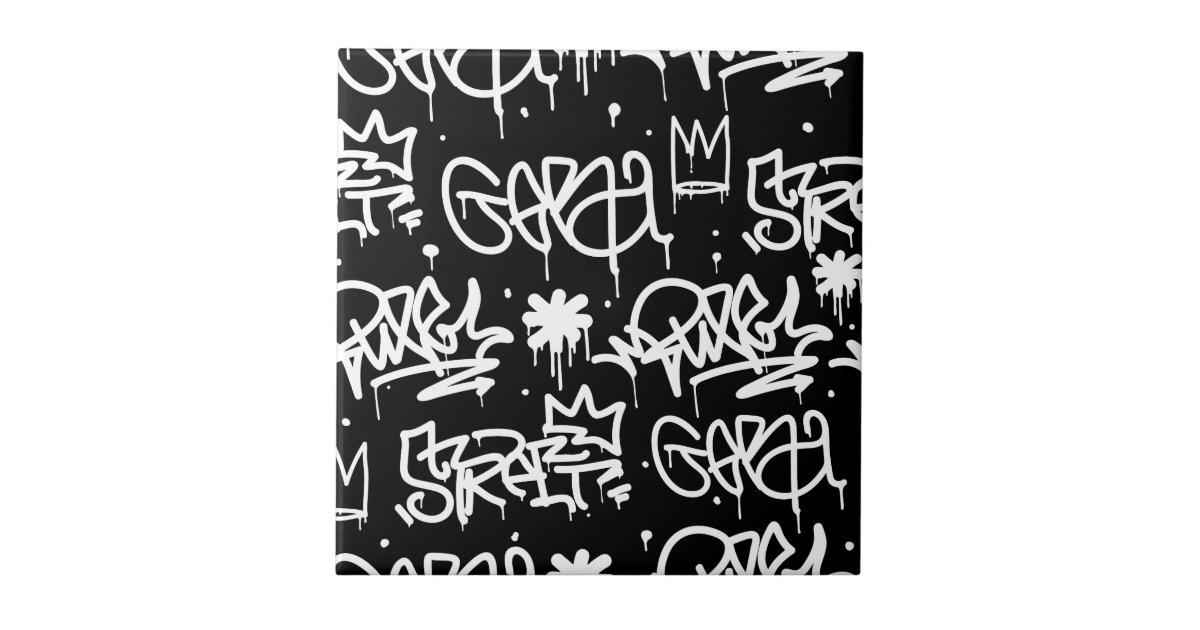 Black and White Graffiti pattern Tile | Zazzle