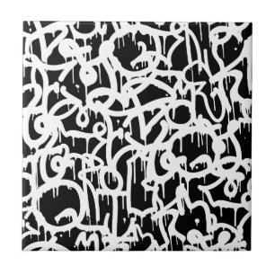 Black and White Graffiti pattern Tile