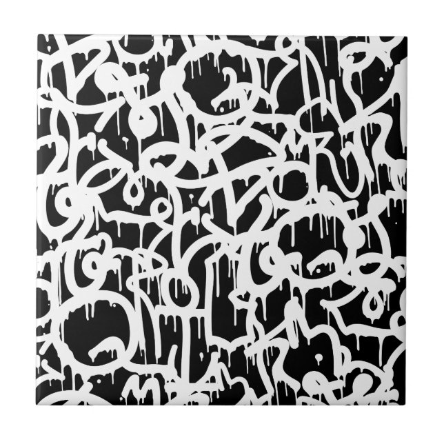 Black and White Graffiti pattern Tile (Front)