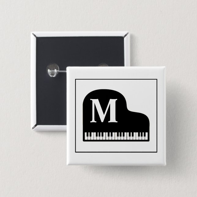 Black and White Grand Piano Monogram Pianist 15 Cm Square Badge (Front & Back)
