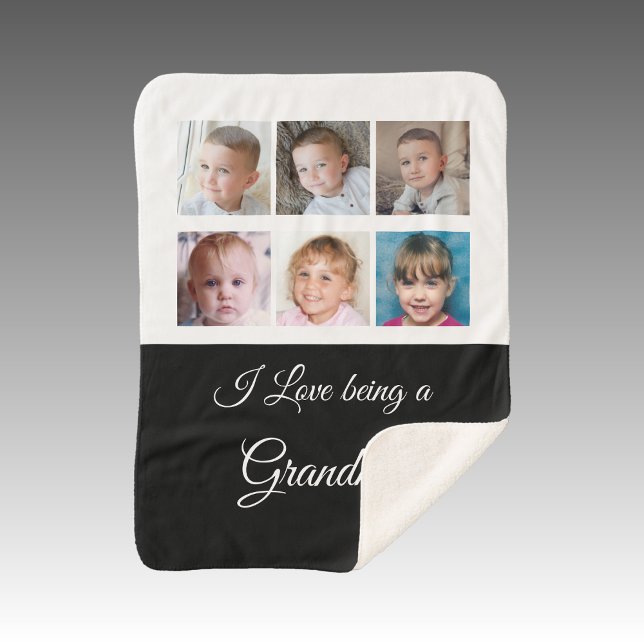 Black and white Grandma photo collage Sherpa Blanket (Creator Uploaded)