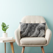 Black and White Granite Swirls Lumbar Pillow