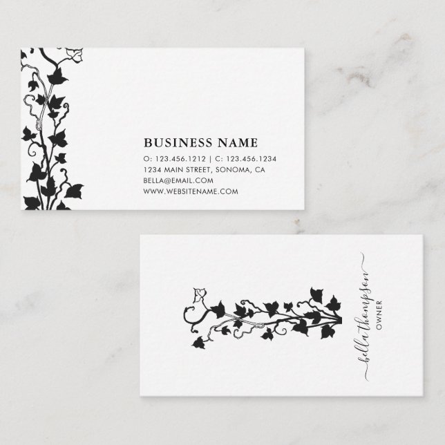 Black and White Grape Vines Business Card (Front/Back)