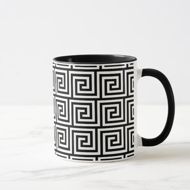 Black and White Graphic Greek Key Pattern Mug (Right)