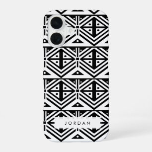 Black and White Graphic Tribal Pattern iPhone 16 Case