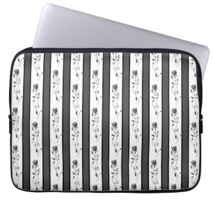 Black and white gray vintage striped with roses laptop sleeve