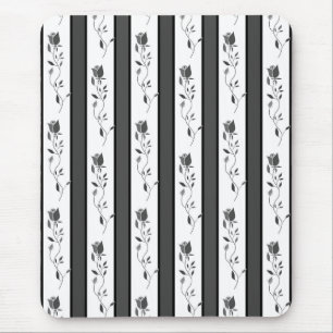 Black and white gray vintage striped with roses mouse mat