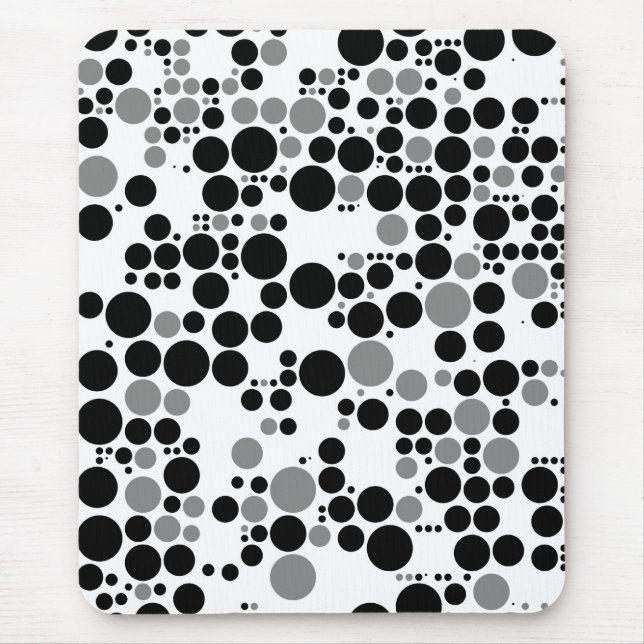 Black and white grayscale retro circles mouse mat (Front)