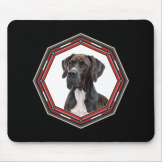 Black And White Great Dane In A Red Frame Mouse Mat